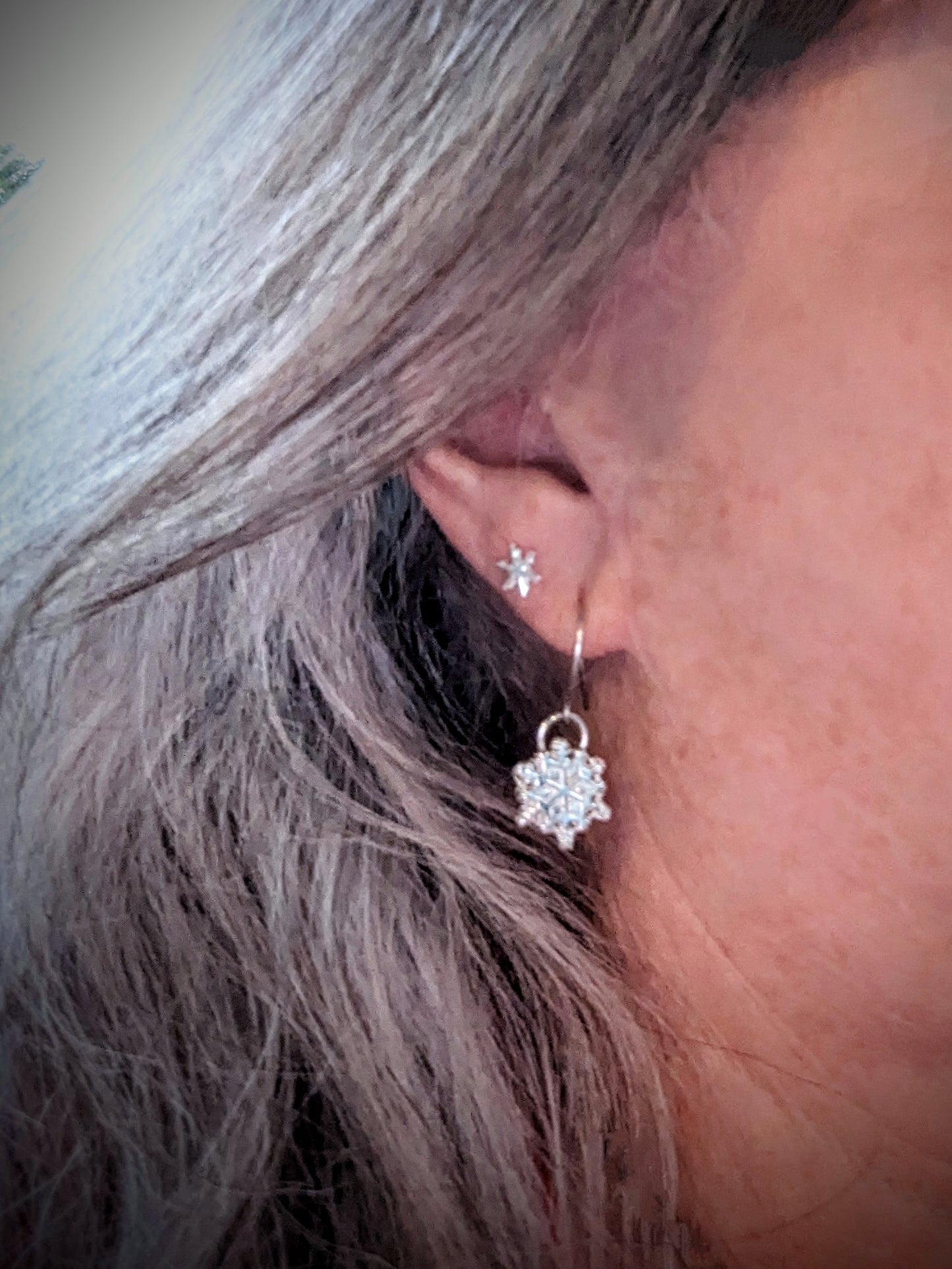 Tiny Silver Snowflake Dangle Earrings