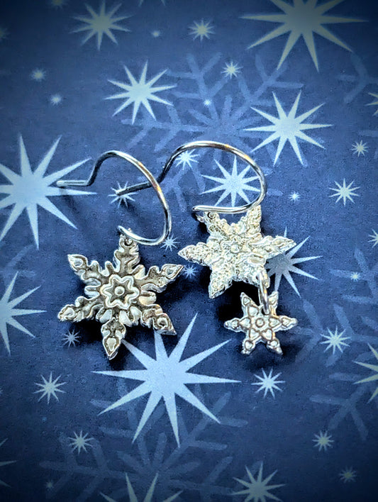 Unique Silver Snowflake Earrings