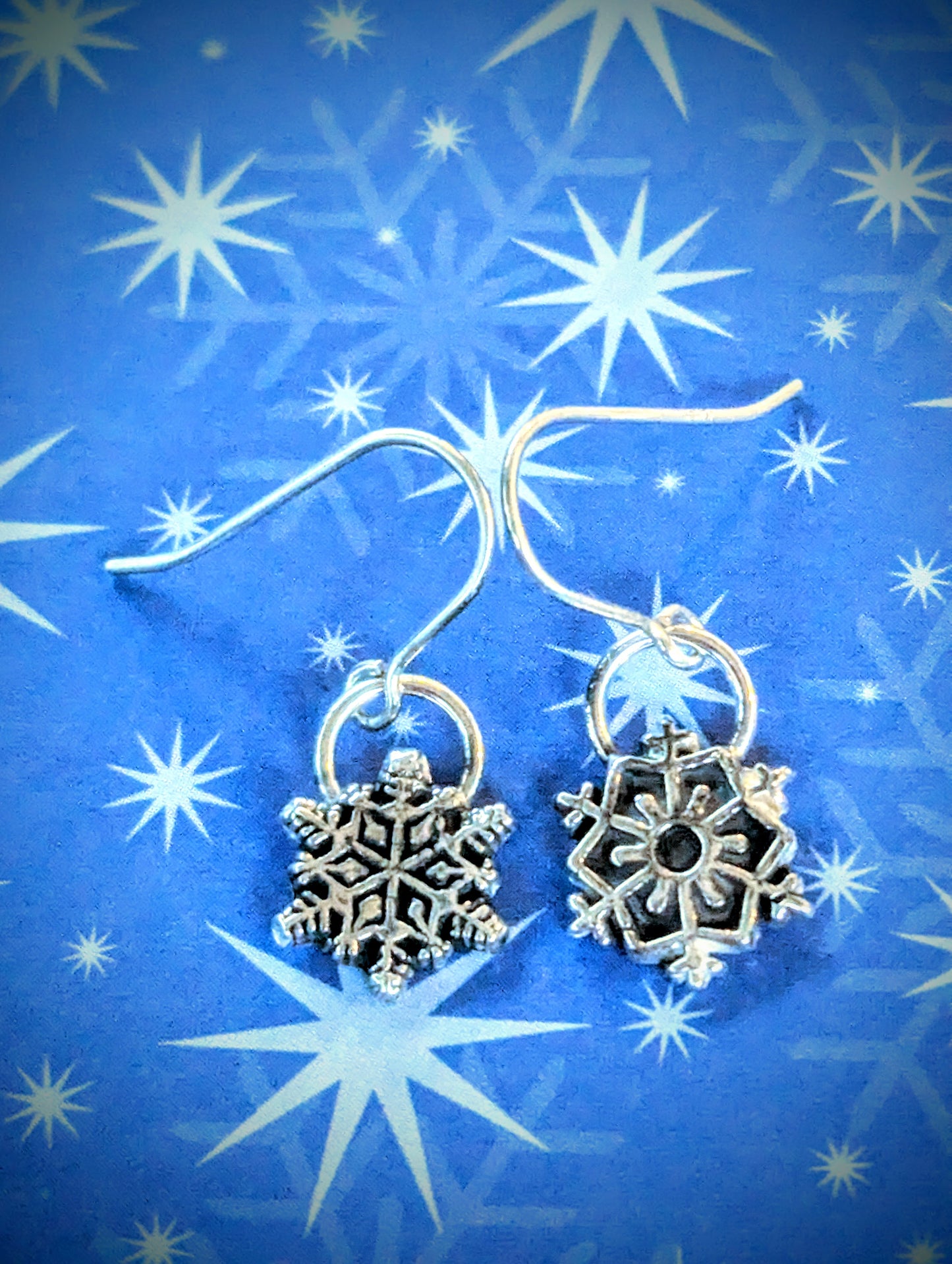 Tiny Silver Snowflake Dangle Earrings