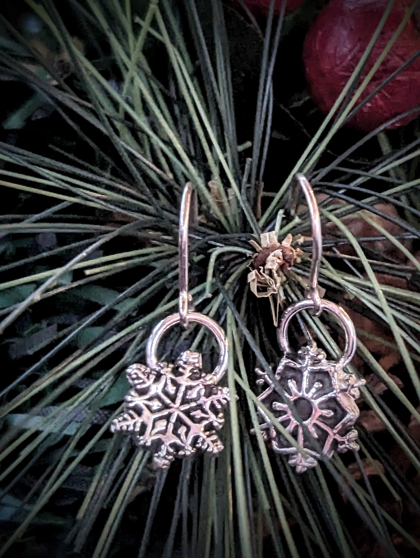 Tiny Silver Snowflake Dangle Earrings