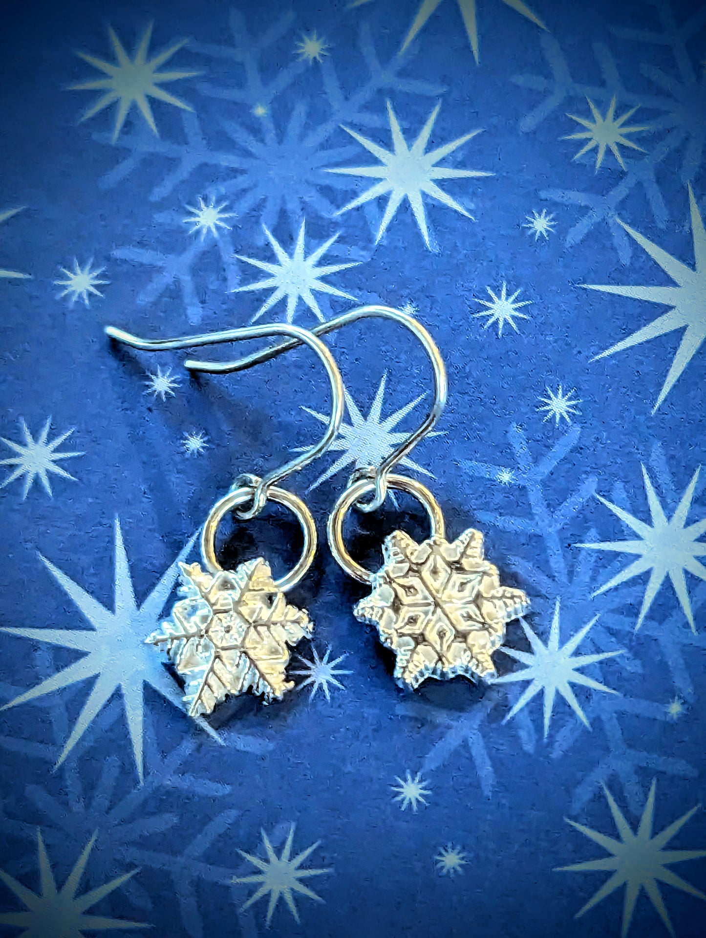 Tiny Silver Snowflake Dangle Earrings