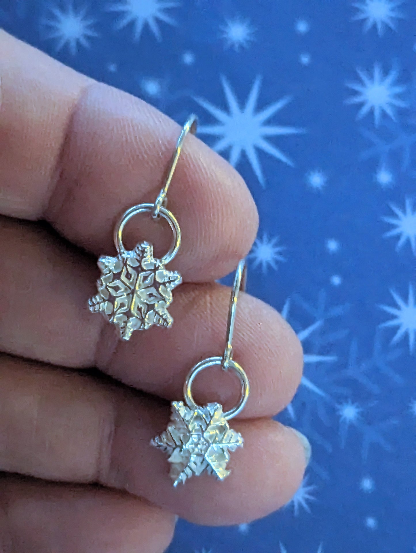 Tiny Silver Snowflake Dangle Earrings