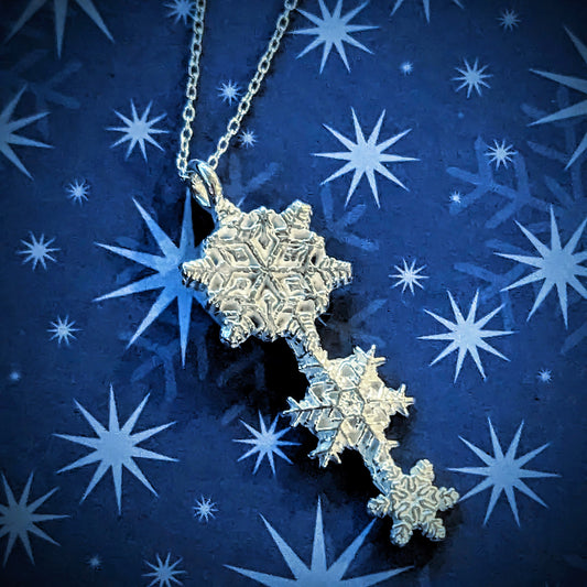 Triple Snowflake Silver Pendant Necklace