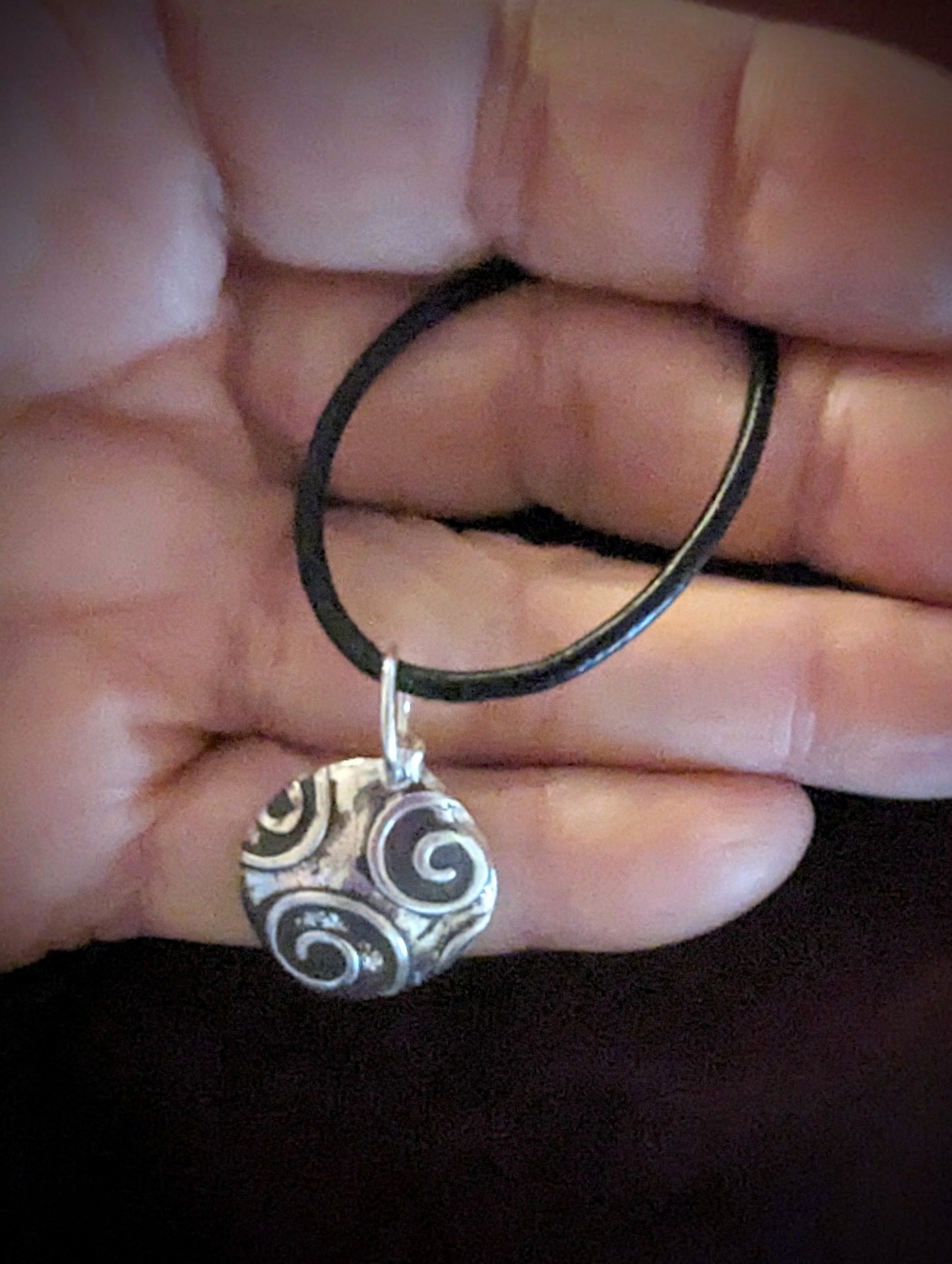 Silver Christmas Ornament Pendant on Leather Necklace