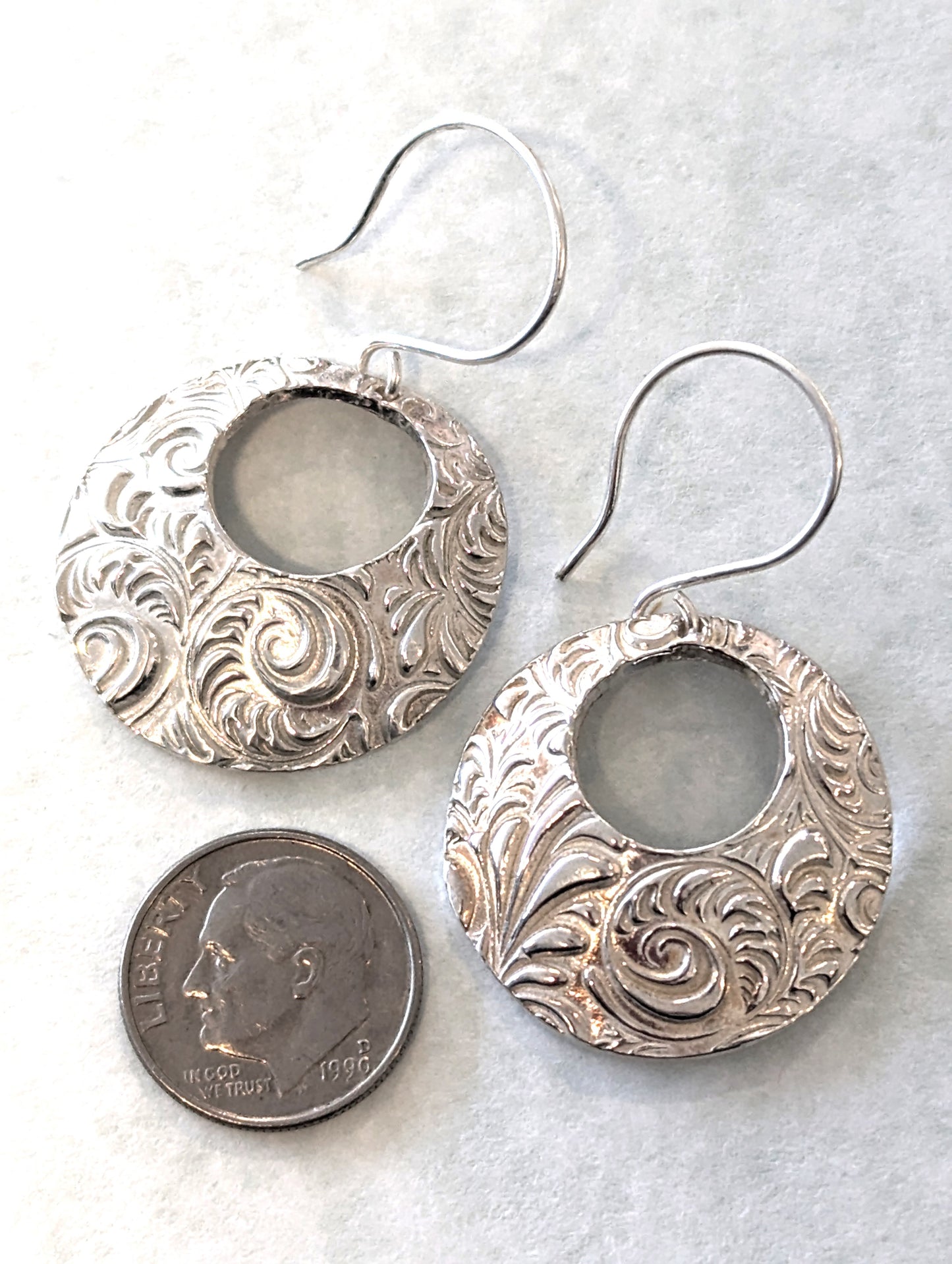 Sparkly Silver Textured Circle Dangle Eco-Friendly Earrings