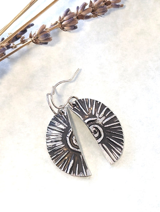 Silver Half-Circle Swirl Dangle Earrings, Eco-Friendly Artisan Bohemian Jewelry