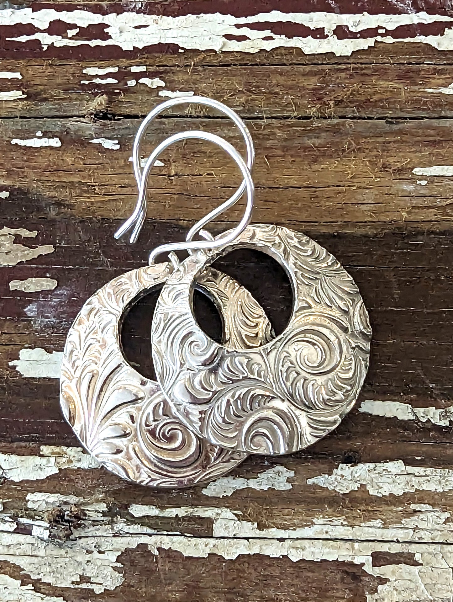 Sparkly Silver Textured Circle Dangle Eco-Friendly Earrings
