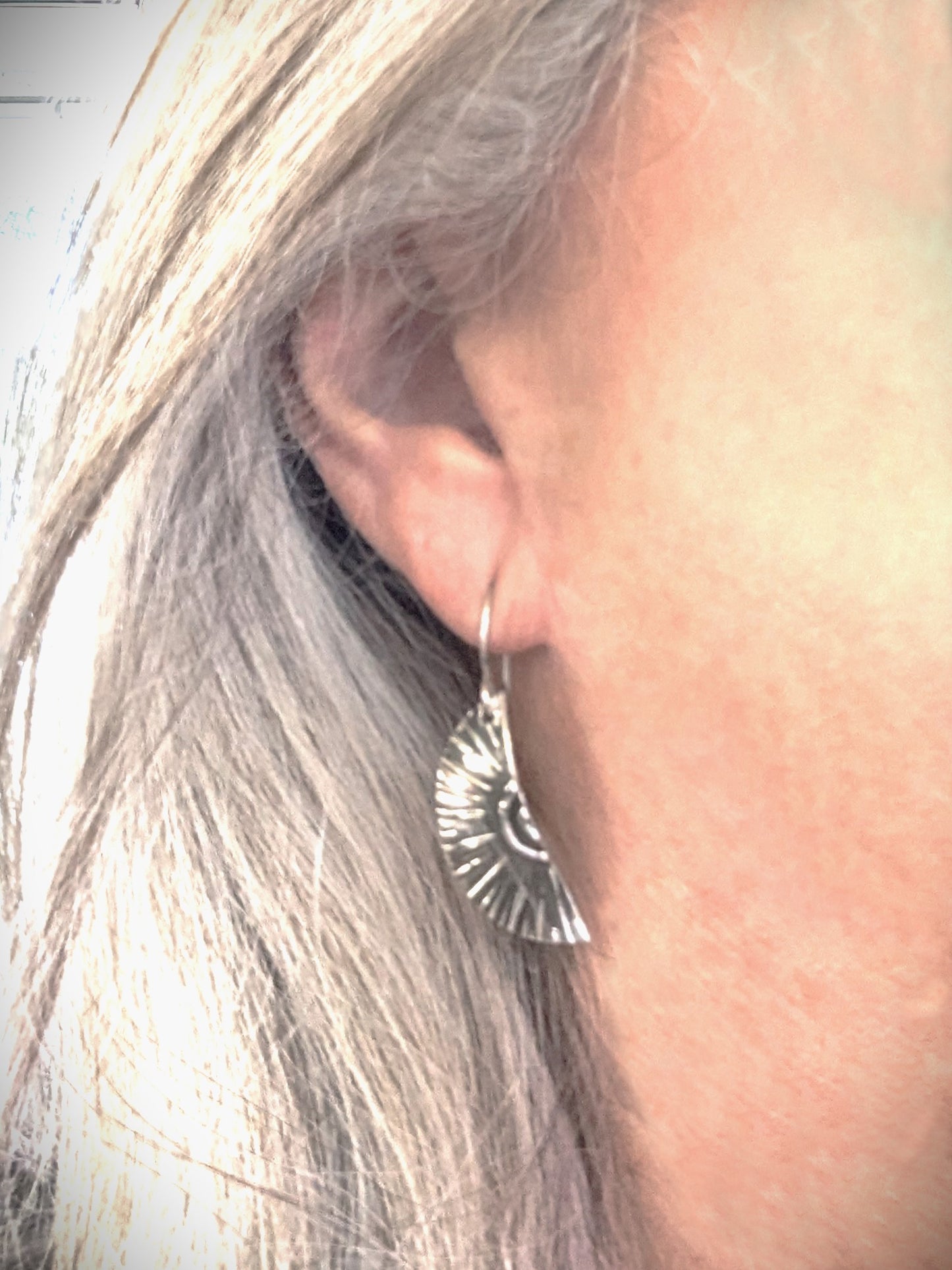 Silver Half-Circle Swirl Dangle Earrings, Eco-Friendly Artisan Bohemian Jewelry