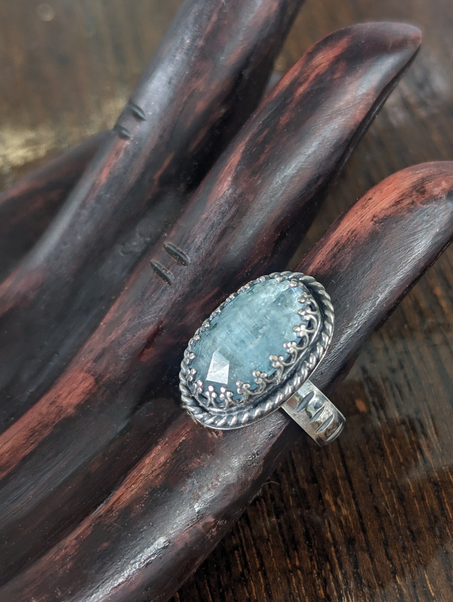 Sparkly Moss Kyanite and Sterling Silver Ring