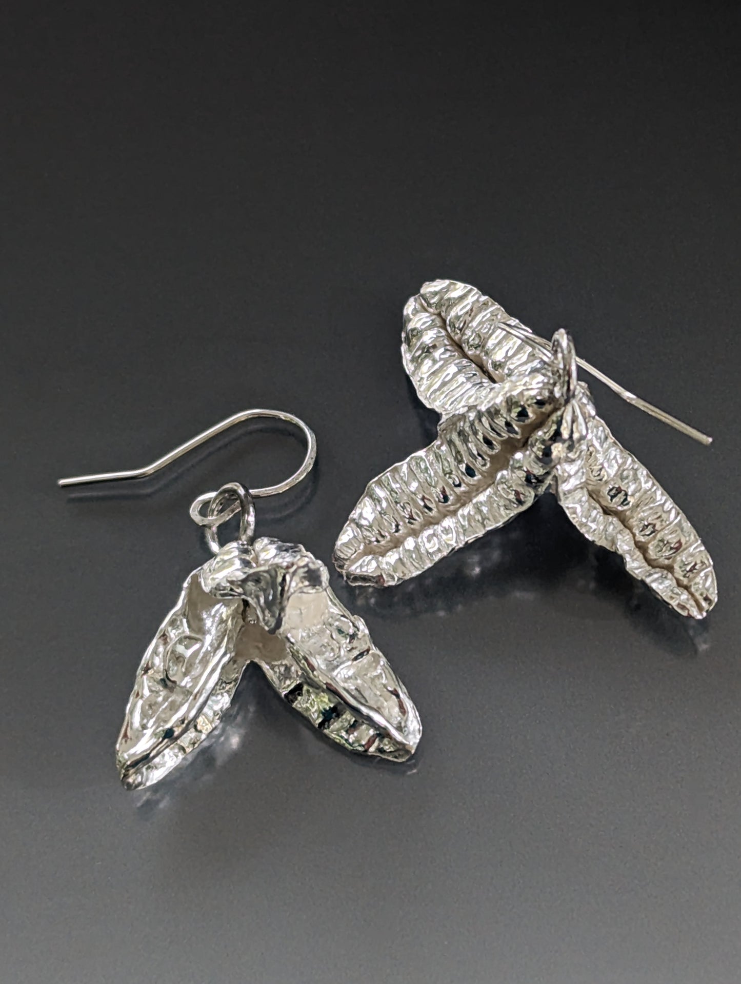 Iris Seed Pod Earrings, Eco Friendly Funky Organic Silver Earrings