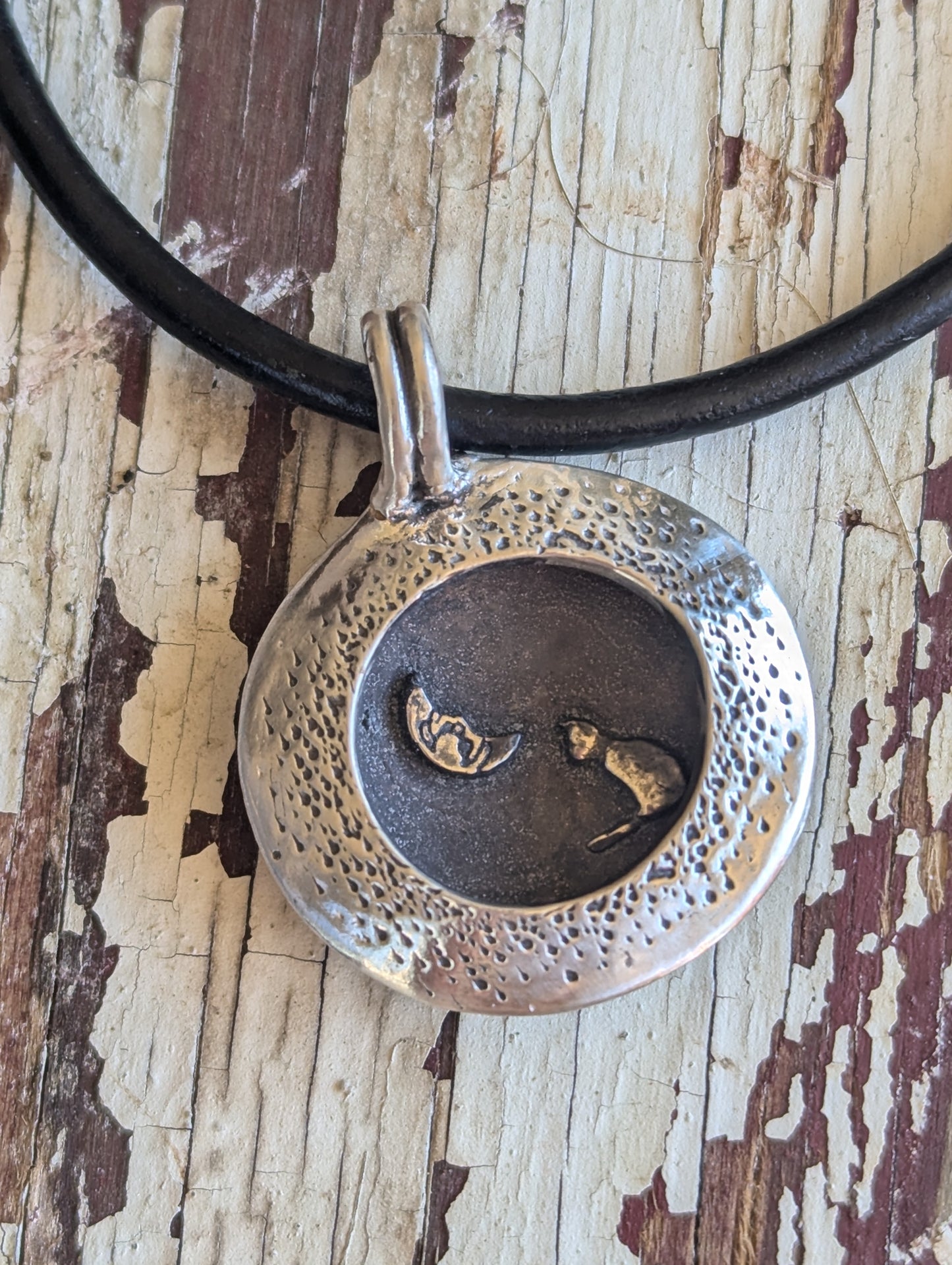 Cat & the Moon Silver Reversible Pendant