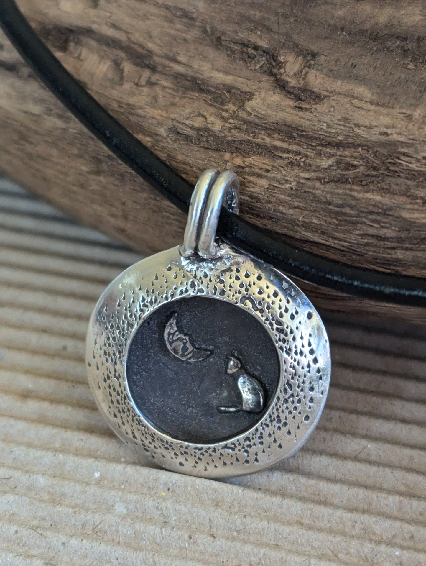 Cat & the Moon Silver Reversible Pendant