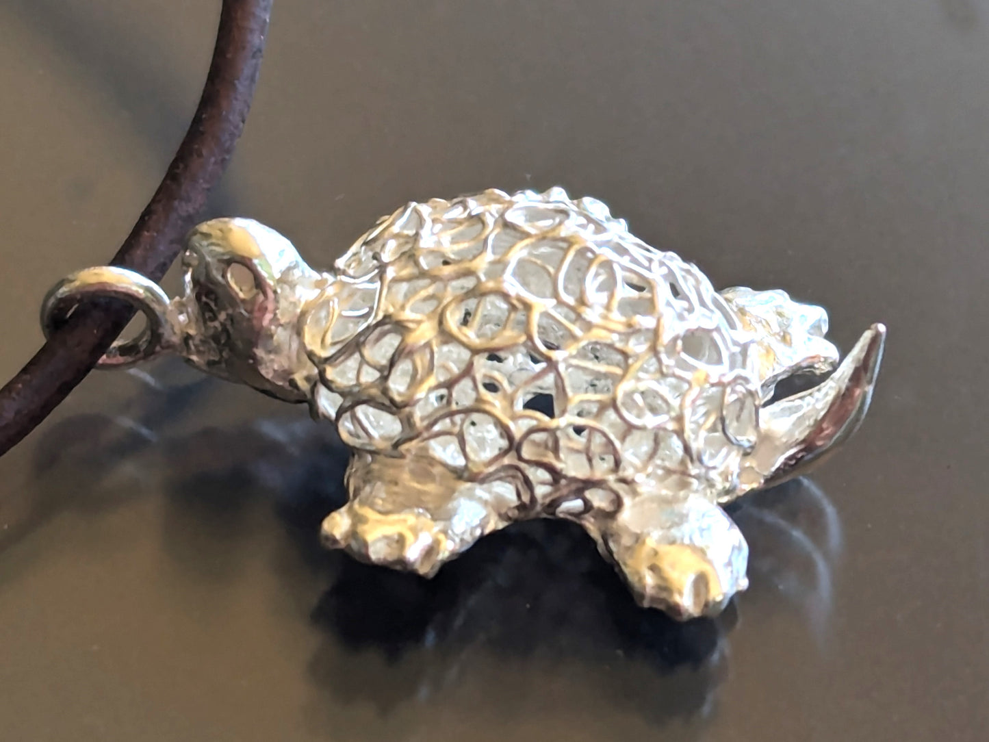 Silver Sea Turtle Pendant, Artisan Handmade, Filigree