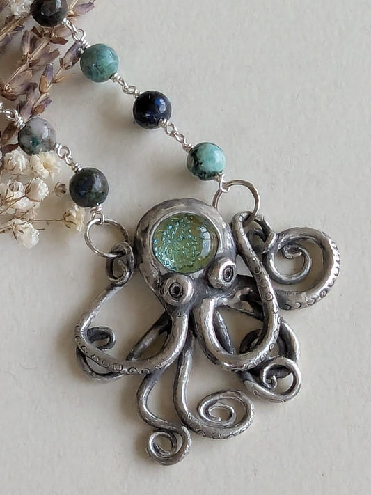 The Kracken Lives! Silver Octopus Statement Necklace